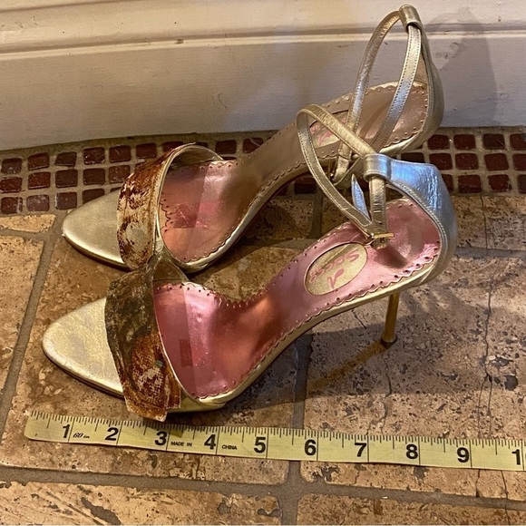 SACCO Women Animal Print Leather Light Gold Ankle Strap Shoes Size 36 - Picture 4 of 14